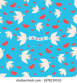 Vetor pattern with flying birds and hearts shapes. Seamless pattern can be used for wallpaper, pattern fills, web page background,surface textures.