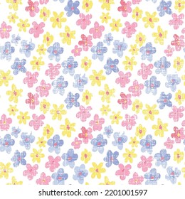 Vetor seamless floral colorful pattern on a white background,Repeatable floral pattern consisting of colorful scatter flowers on white background.