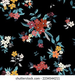 Vetor seamless floral colorful pattern on dark background