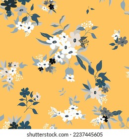 Vetor seamless floral colorful pattern on a yellow background