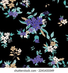 Vetor seamless floral colorful pattern on dark background