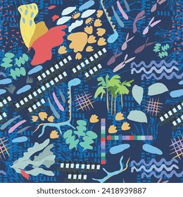 Vetor seamless floral colorful pattern on a blue background