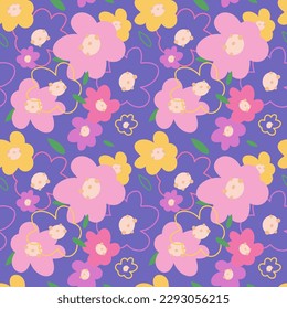 Vetor seamless floral pastel pattern with solid and outline, Seamless pattern for all use or for textile.