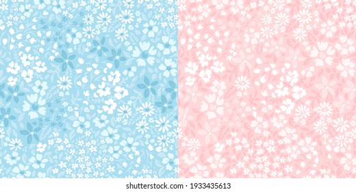 Vetor seamless floral pattern set in pink and blue pastel color