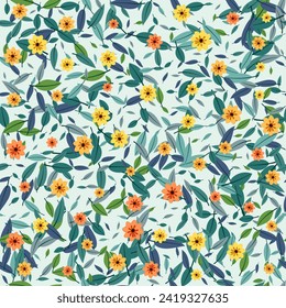 Vetor seamless pattern colorful floral and textured tropical leaves hand drawn. scrapbook