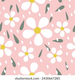 Vetor of spring seamless pattern with white flowers on pink background