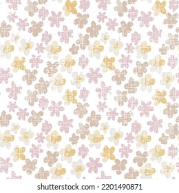 Vetor summer seamless floral colorful pattern on a white background,Repeatable floral pattern consisting of colorful scatter flowers on white background.