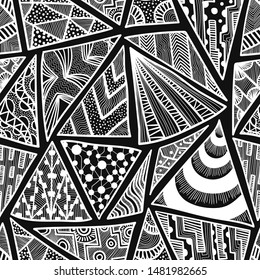 vetor variety white triangles seamless pattern on black