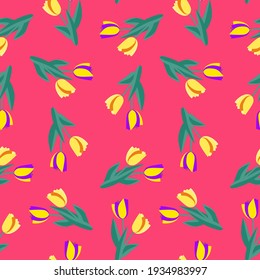 Vetorgraphic seamless pattern. Tulips with leaves, template.