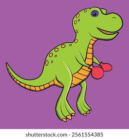 Ilustração vetorial de t rex verde cartoon engraçado com luvas de boxe e olho roxo