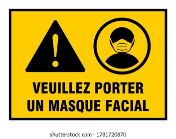 Veuillez Porter Un Masque Facial ("Please Wear a Face Mask" in French) Horizontal Instruction Icon against the Spread of the Novel Coronavirus Covid-19. Vector Image.