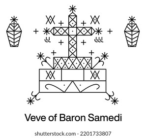 Veve of Baron Samedi. Voodoo religious symbol. Transparent black icon, isolated on white background. Vector EPS10. 