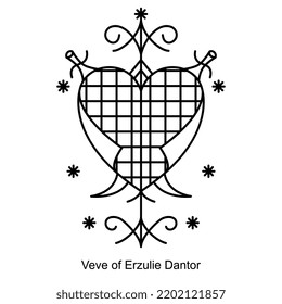 Veve of Erzulie Dantor. Voodoo religious symbol. Transparent black icon, isolated on white background. Vector EPS10. 