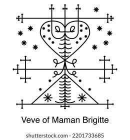 Veve of Maman Brigitte. Voodoo religious symbol. Transparent black icon, isolated on white background. Vector EPS10. 