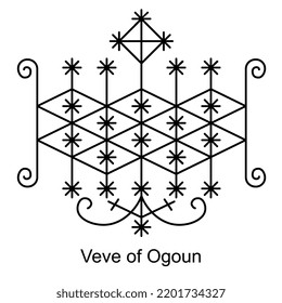 Veve of Ogoun. Voodoo religious symbol. Transparent black icon, isolated on white background. Vector EPS10. 