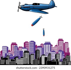 Vektorgrafik des Bomberflugzeugs in der Stadt