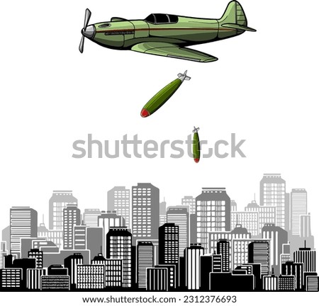 vevector illustration of bomber plane on city