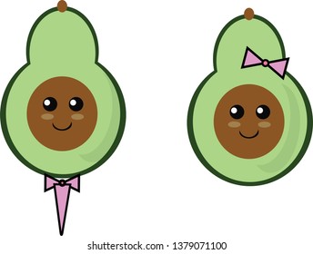 vevtor ,Cute avocado, Avocado man and avocado girl.