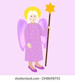 Vevtor - illustration  of an angel with a shepherds star crook.