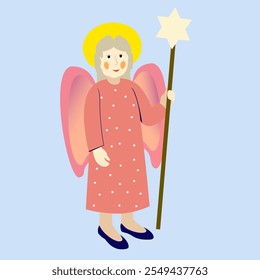 Vevtor - illustration  of an angel with a shepherds star crook.