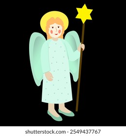 Vevtor - illustration  of an angel with a shepherds star crook.