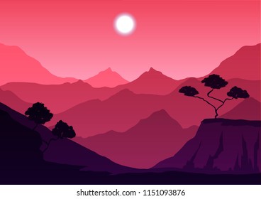 vevtor mountain landscape, peaks and rock cliffs 