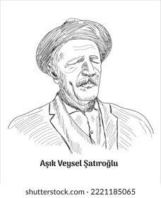 Aşık Veysel Şatıroğlu  hand drawing vector illustration 