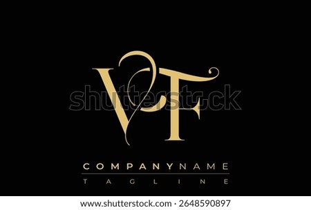 VF Abstract Creative Jewelry Logo. A stylish logo featuring golden monogram initials in an elegant and modern typography, perfect for branding