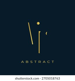 VF Abstractas diseño de logotipo dorado. Abstractas composición de símbolos de oro sobre un fondo azul marino oscuro
