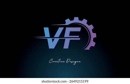 VF Gear Fusion Logo – Industrial Tech-Inspired Letter mark Futuristic Industrial Letter Mark Design for Technology and Engineering Brands.