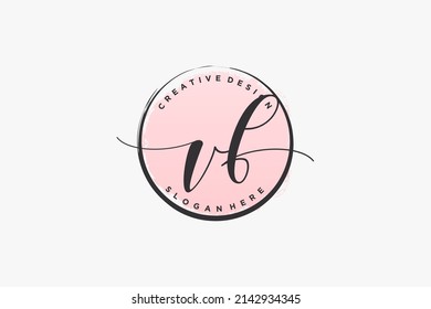 VF handwriting logo with circle template vector signature, wedding, fashion, floral and botanical with creative template.