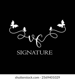 VF Handwritten initial letter, VF simple signature vector logo with butterfly shape variation, beauty, photography letter logo design. V F