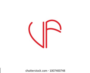 VF initial heart shape red colored logo