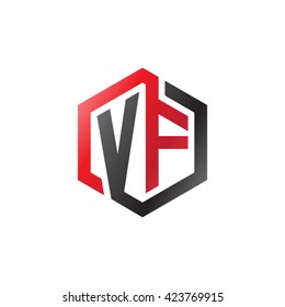 VF initial letters looping linked hexagon logo red black