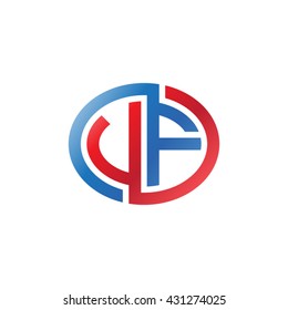 VF initial letters looping linked ellipse logo red blue