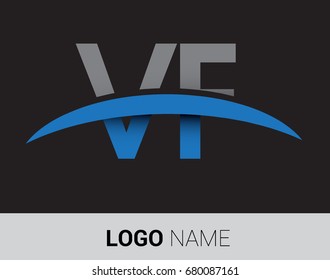 VF initial logo company name colored grey and blue swoosh design.