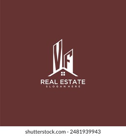 VF monograma inicial de construcción y logotipo de techo para bienes raíces