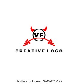 VF initial monogram for fitnes or gym logo with devil style design