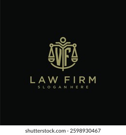 VF initial monogram logo for lawfirm with scale vector design