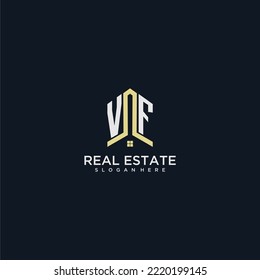 VF initial monogram logo for real estate with home shape creative design