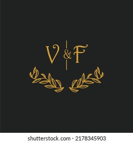 VF initial monogram wedding with creative leaf line