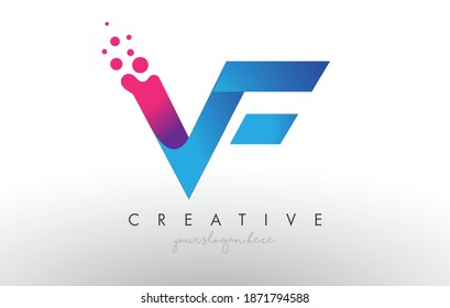 VF Letter Design with Creative Dots Bubble Circles and Blue Pink Colors Vector Illustration.