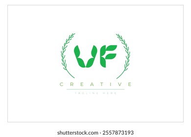 VF letters eco logo with leaf. Fresh nature and healthy leaf logo design.