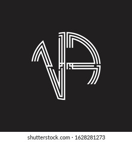 VF Logo monogram triple ribbon style line design template isolated on black background