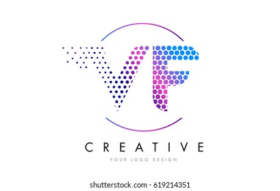 VF V F Pink Magenta Dotted Bubble Letter Logo Design. Dots Lettering Vector Illustration