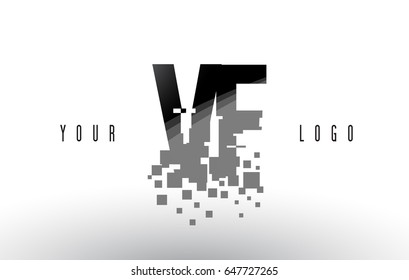 VF V F Pixel Letter Logo with Digital Shattered Black Squares. Creative Letters Vector Illustration.