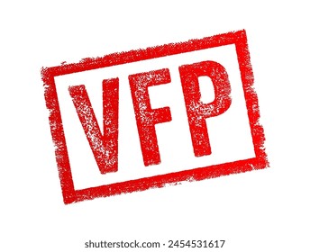 VFP acronym, stands for Variable Frequency Pump, Visual Flight Plan or Volunteer Firefighter Program, text concept stamp