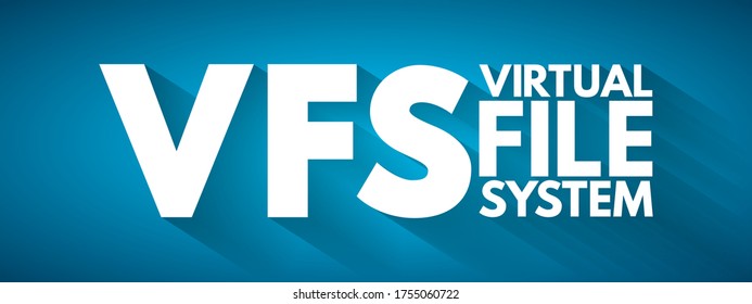 VFS - Virtual File System is an abstract layer on top of a more concrete file system, acronym text concept background