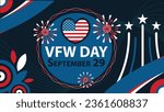 VFW DAY  vector banner design with geometric shapes and vibrant colors on a horizontal background. Happy VFW DAY modern minimal poster.