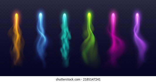 Vfx Arrow Effect, Magic Light Trails With Colorful Haze, Realistic Witch Spell Blast In Motion. Fantasy Game Weapon Effect Isolated On A Dark Background. Vector Illustration.